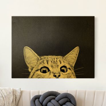 Złoty obraz na płótnie - Ilustracja kot czarno-biały rysunek