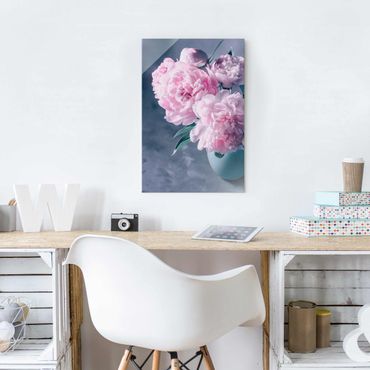 Obraz na szkle - Wazon z różowymi peoniami Shabby
