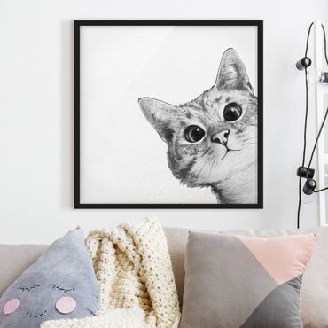 Plakat w ramie - Ilustracja kota Rysunek czarno-biały