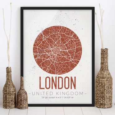 Plakat w ramie - Mapa miasta Londyn - Retro