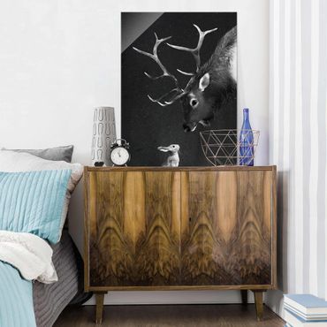 Obraz na szkle - Ilustracja Jeleń i zając Czarno-biały obraz