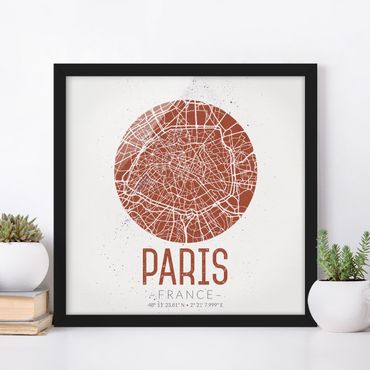 Plakat w ramie - Mapa miasta Paryż - Retro