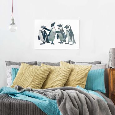 Obraz na szkle - Ilustracja pingwinów czarno-biały Akwarela