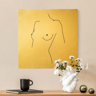 Złoty obraz na płótnie - Line Art Nagi biust kobiety czarno-biały
