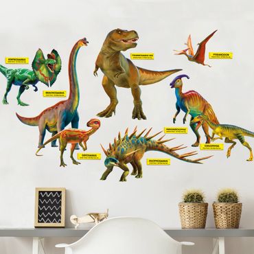 Naklejka na ścianę - Zestaw dinozaurów z etykietami z imionami