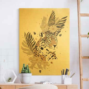 Złoty obraz na płótnie - Zwierzęta Safari - portret lamparta
