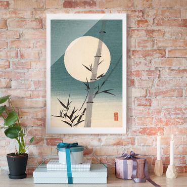 Obraz na szkle - Japoński rysunek Bambus i księżyc