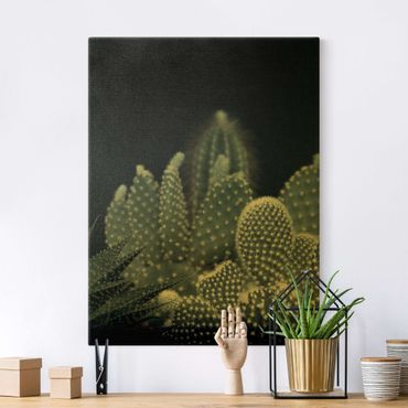 Złoty obraz na płótnie - Rodzina kaktusów w nocy