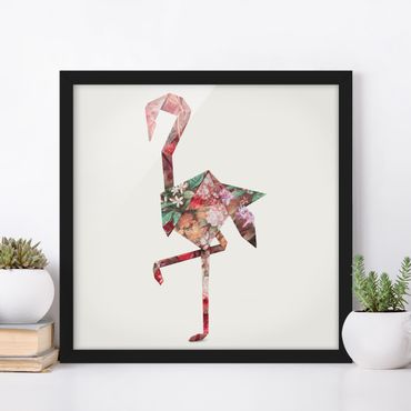 Plakat w ramie - Origami Flamingo
