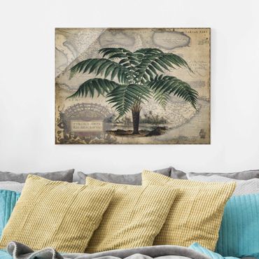 Obraz na szkle - Kolaż w stylu vintage - drzewo palmowe i mapa świata