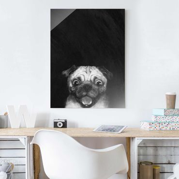 Obraz na szkle - Ilustracja pies Pug malarstwo na czarno-biały