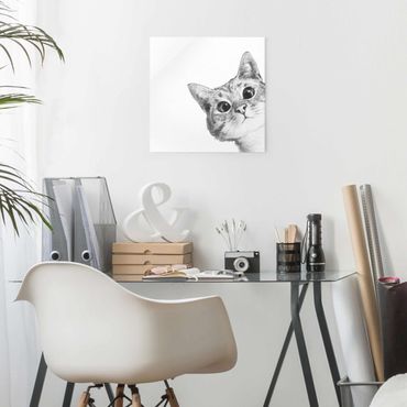 Obraz na szkle - Ilustracja kota Rysunek czarno-biały