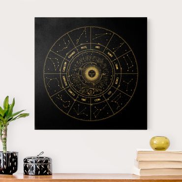 Złoty obraz na płótnie - Astrologia 12 znaków zodiaku Czarne