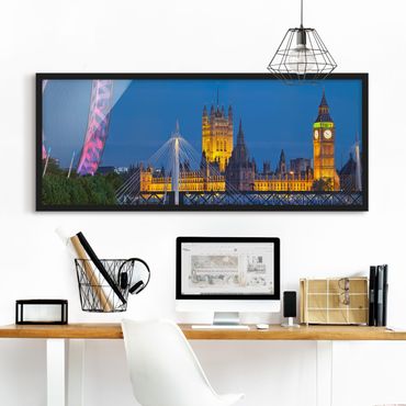 Plakat w ramie - Big Ben i Pałac Westminsterski w Londynie nocą