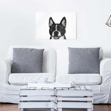 Obraz na szkle - Ilustracja pies Boston czarno-biały Painting