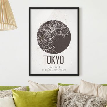 Plakat w ramie - Mapa miasta Tokio - Retro