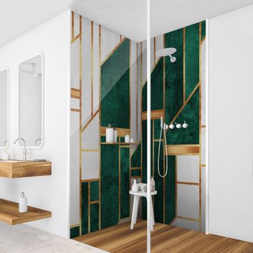 Tylna ścianka prysznicowa - Emerald And gold Geometry