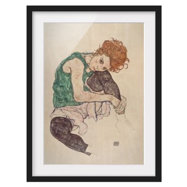 Plakat w ramie - Egon Schiele - Siedząca kobieta z podniesionym kolanem