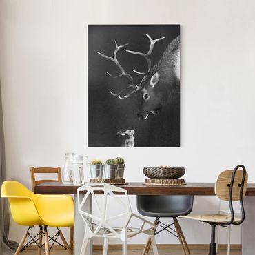 Obraz na płótnie - Ilustracja Jeleń i zając Czarno-biały obraz
