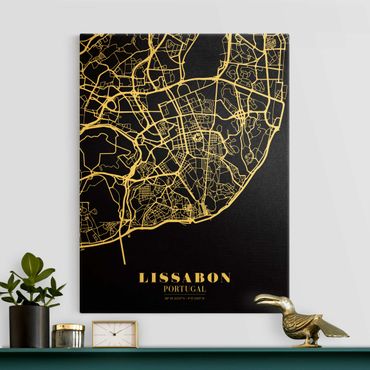 Złoty obraz na płótnie - Mapa miasta Lisbon - Klasyczna Black