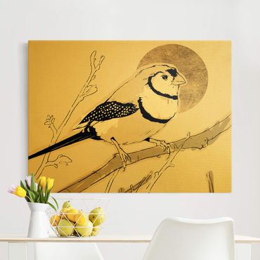 Złoty obraz na płótnie - Ptak na tle złotego słońca III