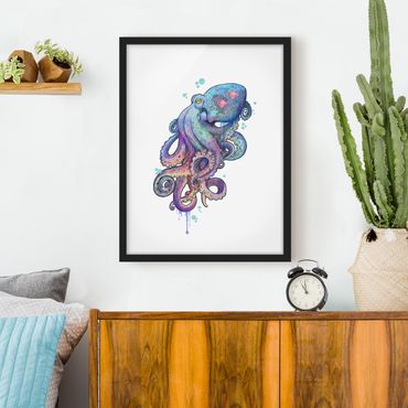Plakat w ramie - Ilustracja Ośmiornica purpurowy turkusowy obraz