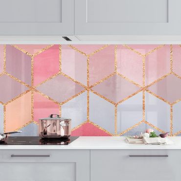 Panel ścienny do kuchni - Kolorowa pastelowa złota geometria