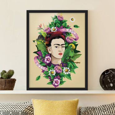 Plakat w ramie - Frida Kahlo - Frida, małpa i papuga