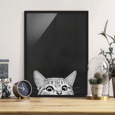 Plakat w ramie - Ilustracja kot czarno-biały rysunek