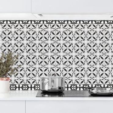 Panel ścienny do kuchni - Płytka geometryczna Mix Flower Czarna