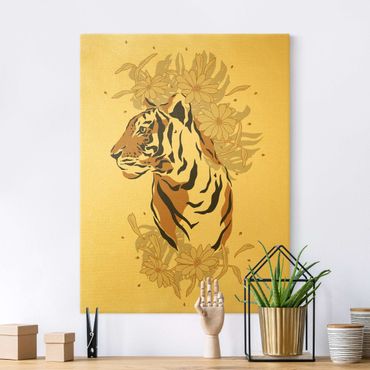 Złoty obraz na płótnie - Zwierzęta safari - portret tygrysa