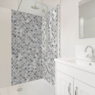 Tylna ścianka prysznicowa - Fish Scake Tiles Marble - Grey