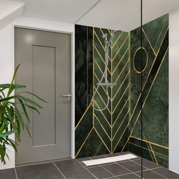Tylna ścianka prysznicowa - Geometric Shapes Emerald Gold