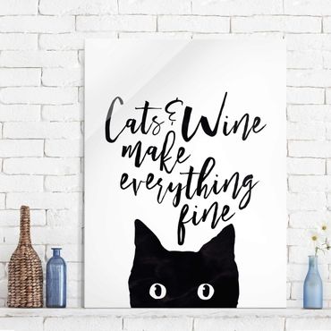 Obraz na szkle - Koty i wino sprawiają, że wszystko jest w porządku