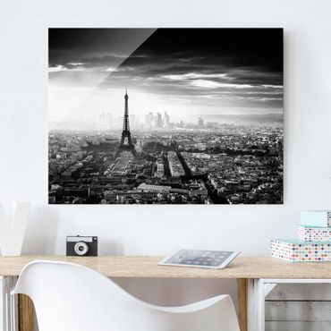 Obraz na szkle - Wieża Eiffla z góry, czarno-biała