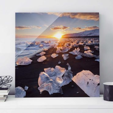 Obraz na szkle - Lodowe kawałki na plaży Islandia