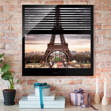 Obraz na szkle - Zasłony widokowe na okno - Wieża Eiffla Paryż
