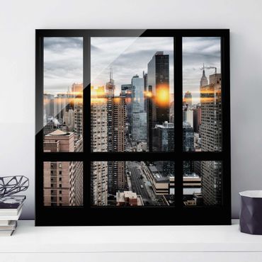 Obraz na szkle - Widok z okna na Nowy Jork z odbiciem słońca