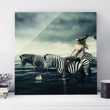 Obraz na szkle - Kobieta naga z zebrami