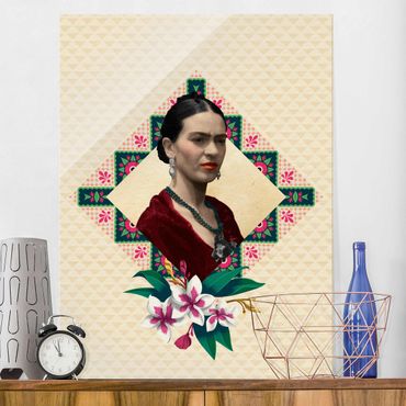 Obraz na szkle - Frida Kahlo - Kwiaty i geometria