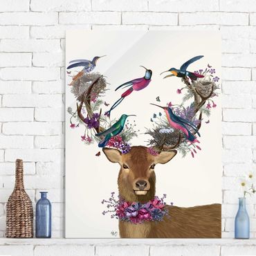 Obraz na szkle - Poroże jelenia z gołębiami
