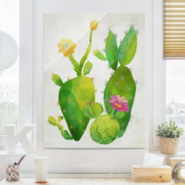 Obraz na szkle - Rodzina kaktusów różowo-żółty