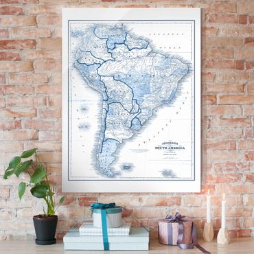 Obraz na szkle - Mapa w odcieniach błękitu - Ameryka Południowa