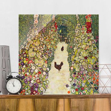 Obraz na szkle - Gustav Klimt - Ścieżka ogrodowa z kurczakami