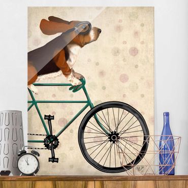 Obraz na szkle - Wycieczka rowerowa - Basset na rowerze
