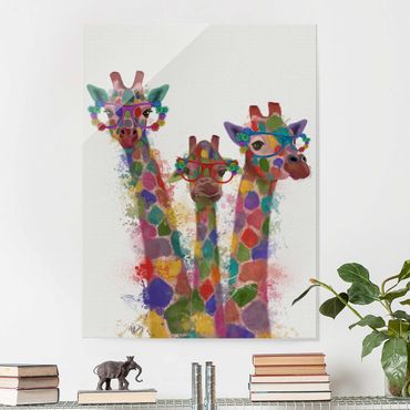 Obraz na szkle - Rainbow Splash Żyrafa Trio