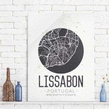 Obraz na szkle - Mapa miasta Lizbona - Retro