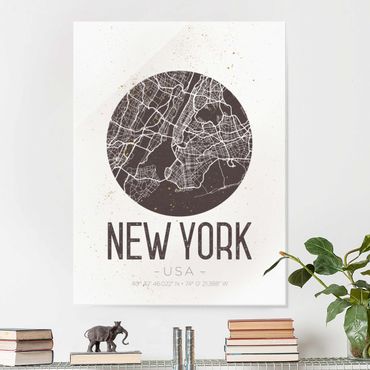 Obraz na szkle - Mapa miasta Nowy Jork - Retro