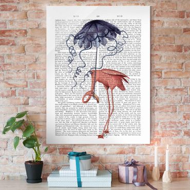 Obraz na szkle - Czytanie o zwierzętach - Flaming z parasolem