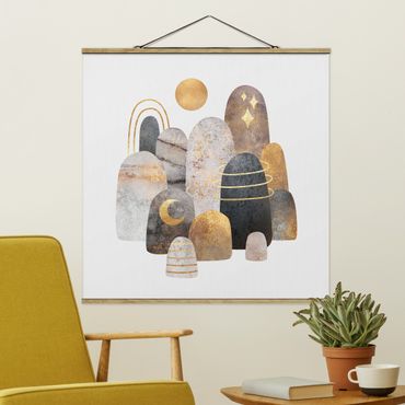 Plakat z wieszakiem - Złote góry z księżycem